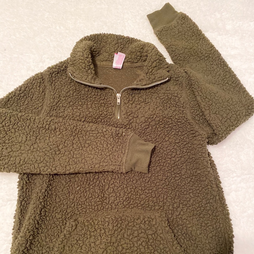 green sherpa quarter zip